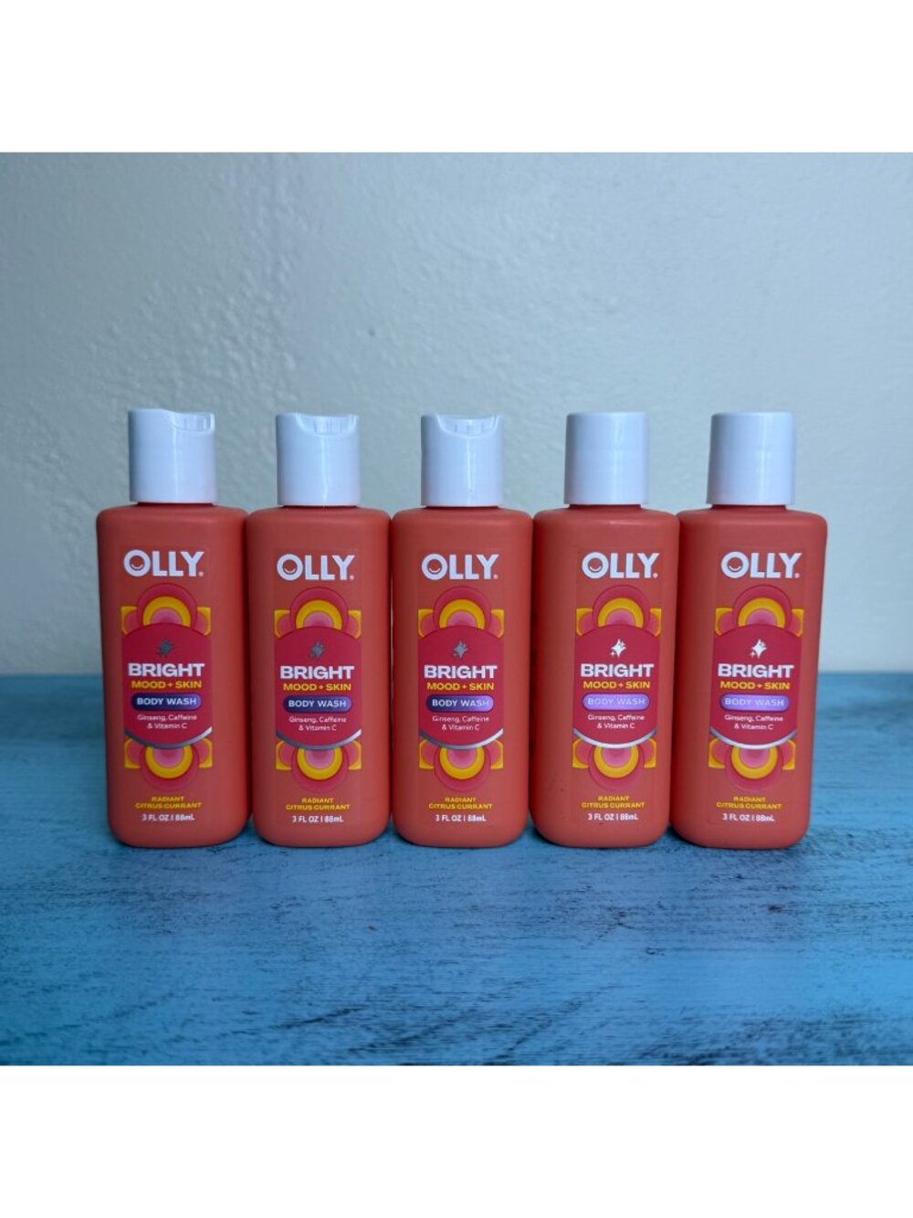 5X Olly Bright Mood + Skin Body Wash Travel Size 3oz Ginseng Caffeine & Vitamin